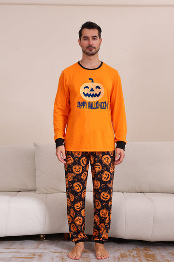 Conjunto de pijama familiar de manga larga de Halloween naranja a juego